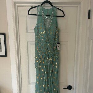 Adrianna Papell Beaded Knot Front Foil Dot Chiffon Dress, Seafoam green
